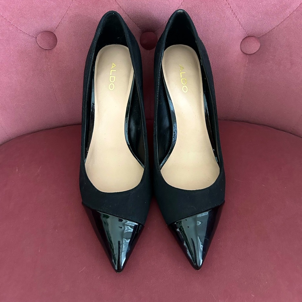 Aldo black suede/patent leather heels